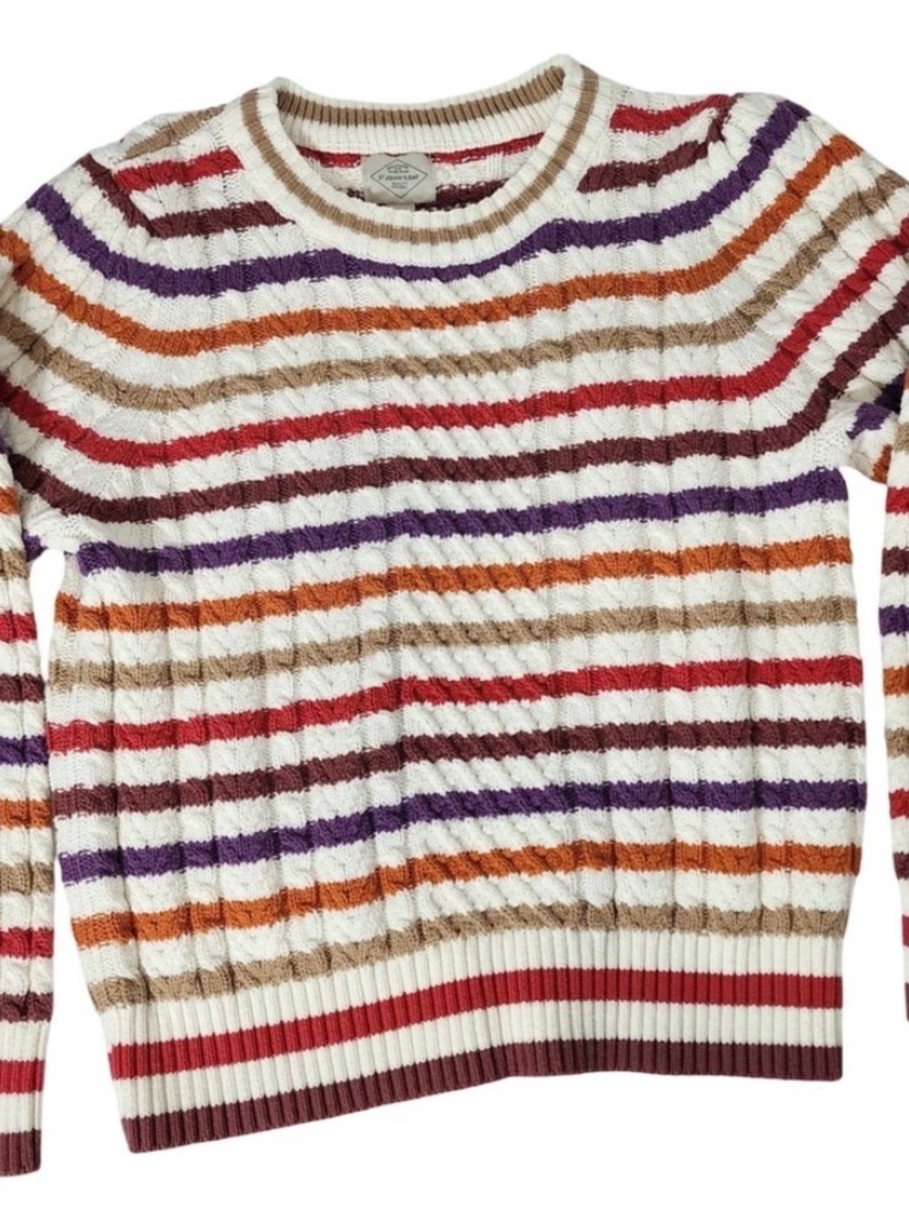 Striped Crewneck Sweater in Cream with Multicolor Stripes